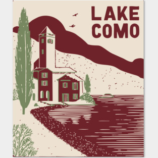Lake Como Italy - Minimalist Villa Linework Posters and Art