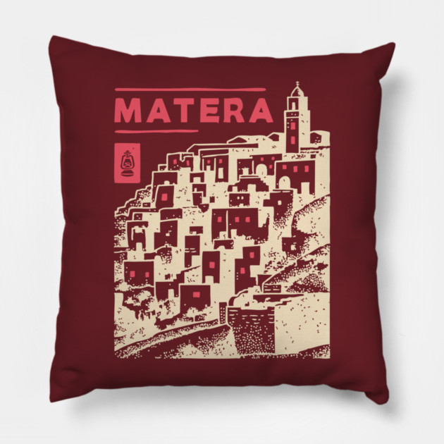 Matera Italy - Vintage Graphic Travel Poster Pillow by TuncGK