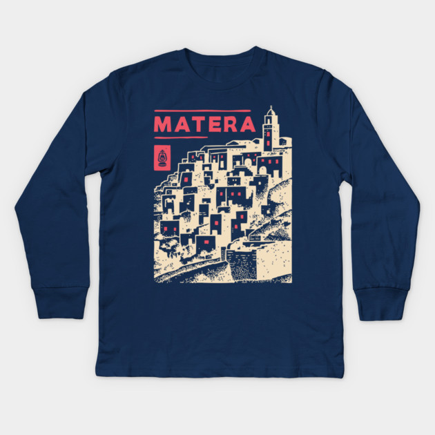 Matera Italy - Vintage Graphic Travel Poster Kids Long Sleeve T-Shirt by TuncGK