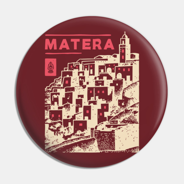 Matera Italy - Vintage Graphic Travel Poster Pin by TuncGK