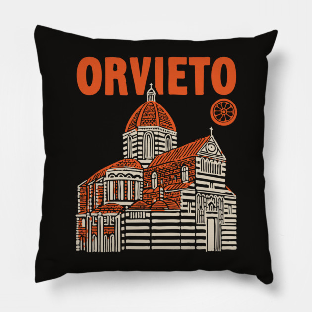 Orvieto Italy - Vintage Graphic Travel Poster Pillow by TuncGK