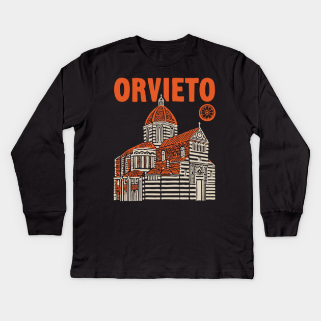 Orvieto Italy - Vintage Graphic Travel Poster Kids Long Sleeve T-Shirt by TuncGK