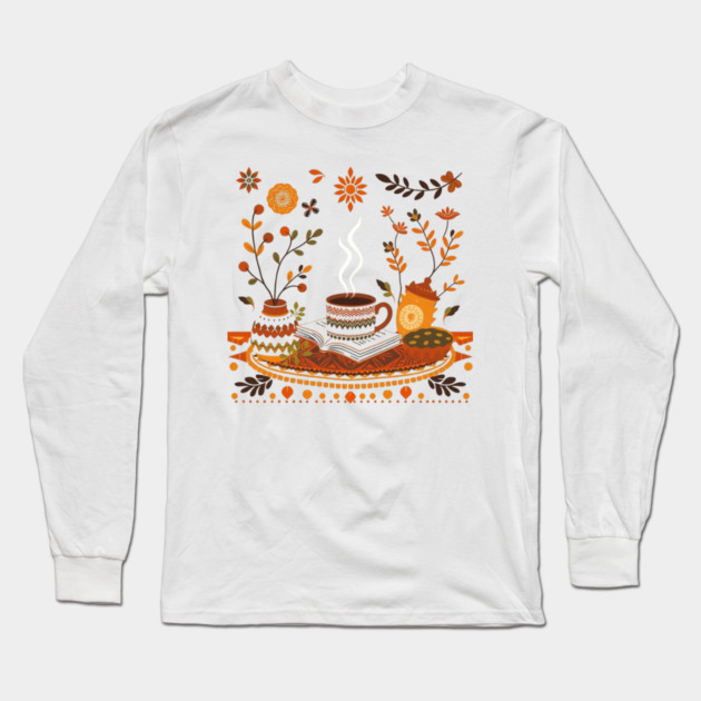 Retro Coffee Reading Time books Long Sleeve T-Shirt by SR8891