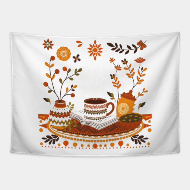Retro Coffee Reading Time books Tapestry by SR8891