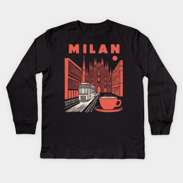Milan Italy - Vintage Graphic Travel Poster Kids Long Sleeve T-Shirt by TuncGK