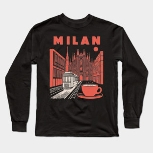 Milan Italy - Vintage Graphic Travel Poster Long Sleeve T-Shirt