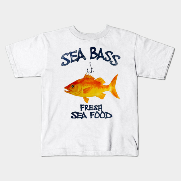 Sea Bass Fresh Seafood Watercolor Style Funny Kids T-Shirt by Art2Wear