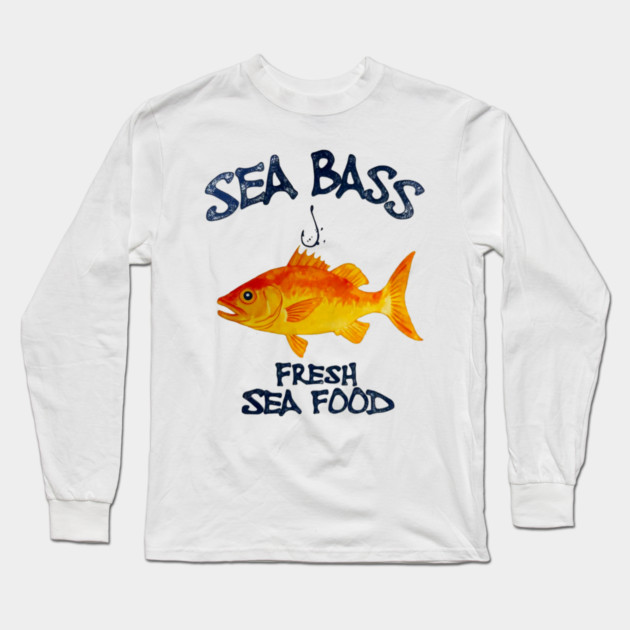 Sea Bass Fresh Seafood Watercolor Style Funny Long Sleeve T-Shirt by Art2Wear