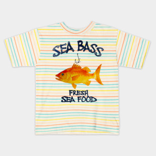Sea Bass Fresh Seafood Watercolor Style Funny Kids T-Shirt