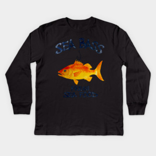 Sea Bass Fresh Seafood Watercolor Style Funny Kids Long Sleeve T-Shirt