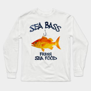 Sea Bass Fresh Seafood Watercolor Style Funny Long Sleeve T-Shirt