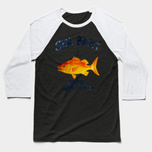 Sea Bass Fresh Seafood Watercolor Style Funny Baseball T-Shirt