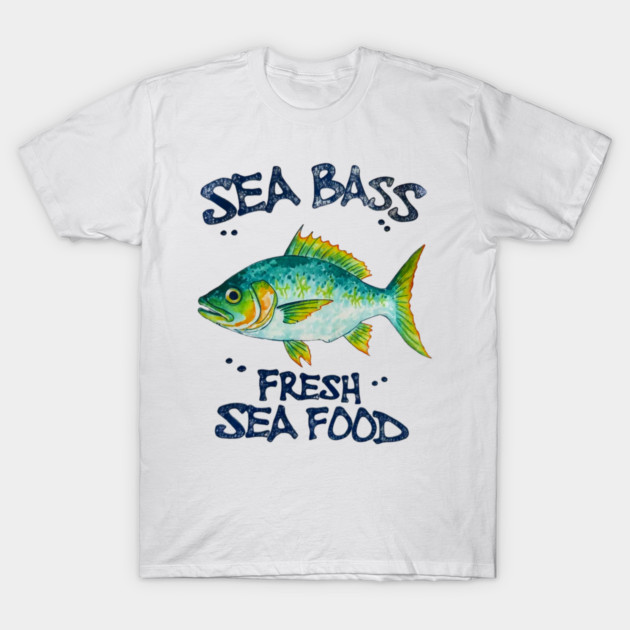 Sea Bass Fresh Seafood Watercolor Style Graphic T-Shirt by Art2Wear