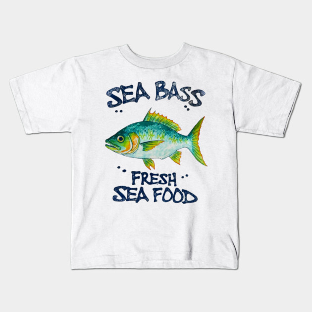 Sea Bass Fresh Seafood Watercolor Style Graphic Kids T-Shirt by Art2Wear