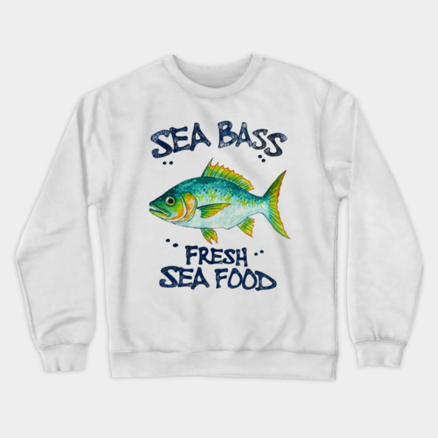 Sea Bass Fresh Seafood Watercolor Style Graphic Crewneck Sweatshirt by Art2Wear