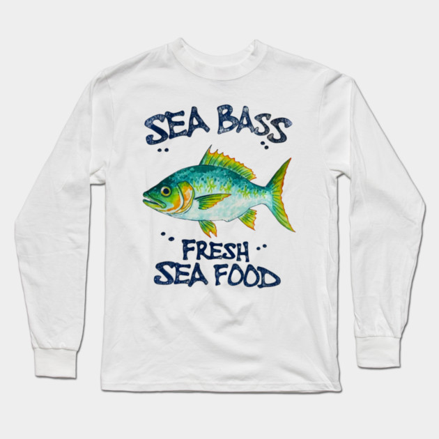 Sea Bass Fresh Seafood Watercolor Style Graphic Long Sleeve T-Shirt by Art2Wear
