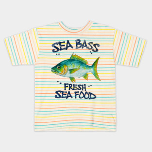 Sea Bass Fresh Seafood Watercolor Style Graphic Kids T-Shirt
