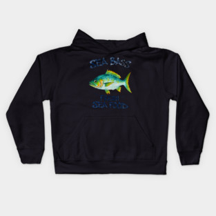 Sea Bass Fresh Seafood Watercolor Style Graphic Kids Hoodie