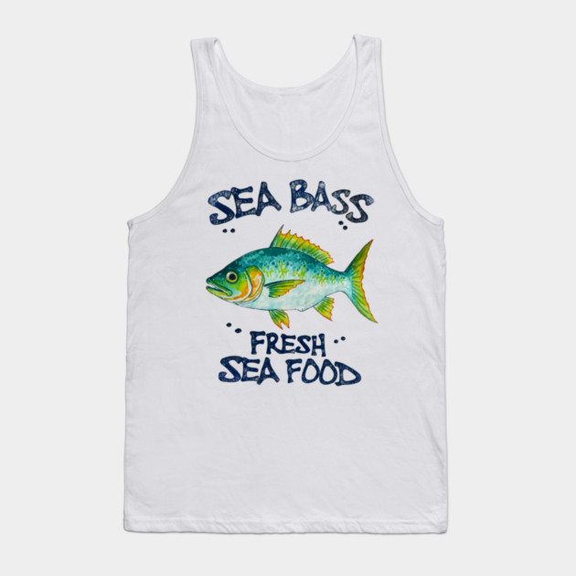 Sea Bass Fresh Seafood Watercolor Style Graphic Tank Top by Art2Wear