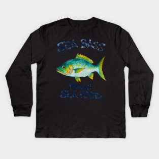 Sea Bass Fresh Seafood Watercolor Style Graphic Kids Long Sleeve T-Shirt