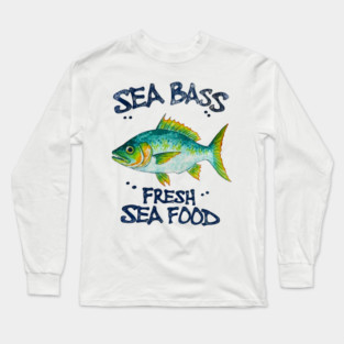Sea Bass Fresh Seafood Watercolor Style Graphic Long Sleeve T-Shirt