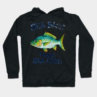 Sea Bass Fresh Seafood Watercolor Style Graphic Hoodie