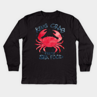King Crab Fresh Seafood Watercolor Ocean Lover Kids Long Sleeve T-Shirt