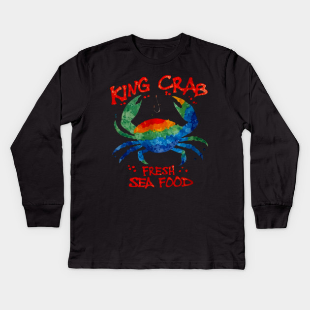 King Crab Watercolor Fresh Seafood Lover Graphic Kids Long Sleeve T-Shirt by Art2Wear