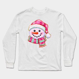 Snowman Santa Hat Paint Brushstroke Long Sleeve T-Shirt