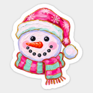 Snowman Santa Hat Paint Brushstroke Sticker
