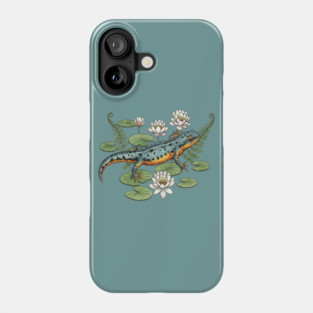 Alpine Newt and Water Lilies Art Phone Case