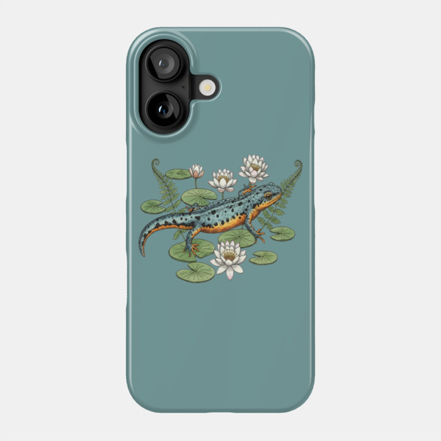 Alpine Newt and Water Lilies Art Phone Case by BirdsnStuff