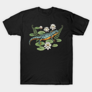 Alpine Newt and Water Lilies Art T-Shirt