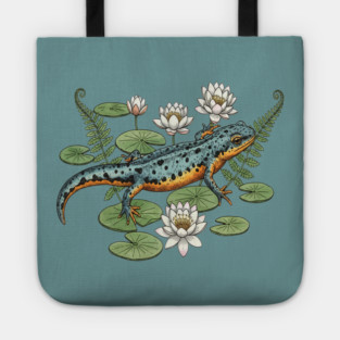 Alpine Newt and Water Lilies Art Tote
