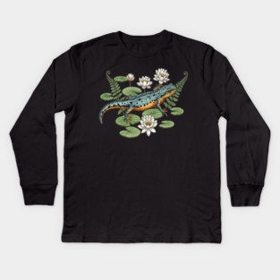 Alpine Newt and Water Lilies Art Kids Long Sleeve T-Shirt