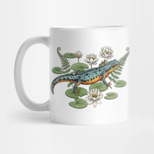 Alpine Newt and Water Lilies Art Mug