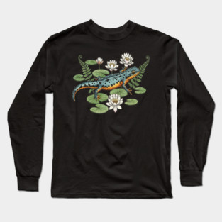 Alpine Newt and Water Lilies Art Long Sleeve T-Shirt