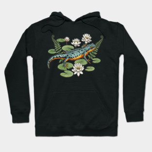 Alpine Newt and Water Lilies Art Hoodie