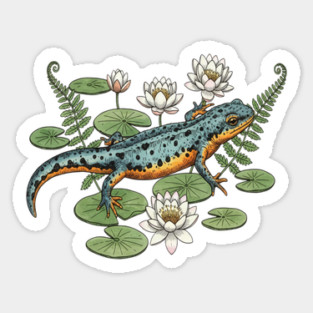 Alpine Newt and Water Lilies Art Magnet