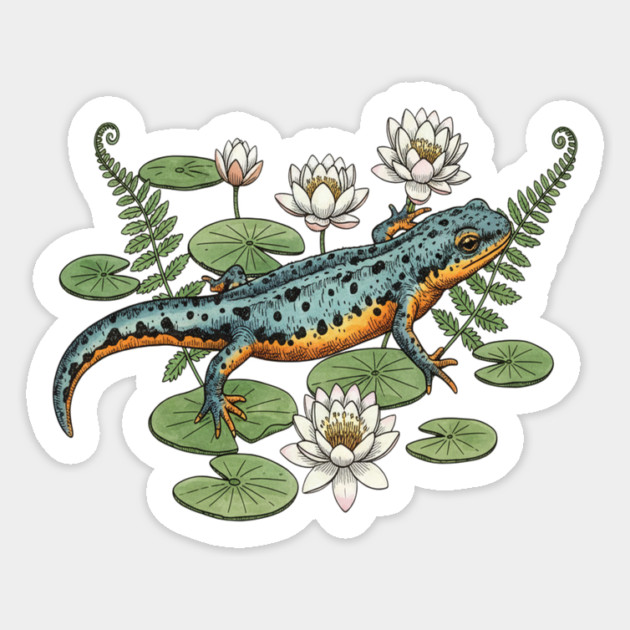 Alpine Newt and Water Lilies Art Magnet by BirdsnStuff