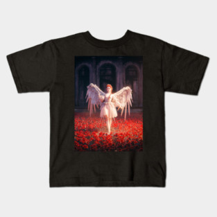 Angel in a Field of Red Roses | Dark Fantasy Seraphim Kids T-Shirt