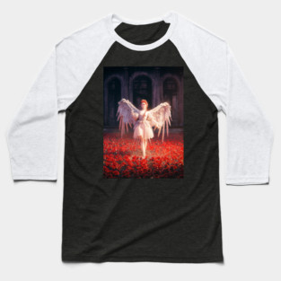 Angel in a Field of Red Roses | Dark Fantasy Seraphim Baseball T-Shirt