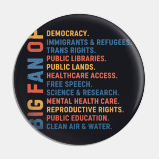 Big Fan Democracy, Equality & Justice Pin