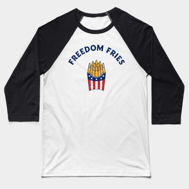 Freedom Fries Political Satire Baseball T-Shirt by Anticorporati