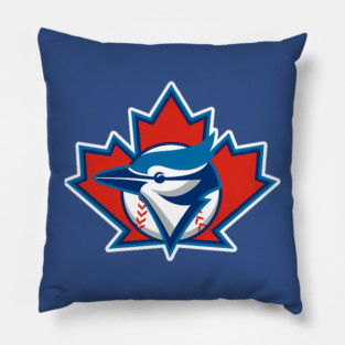 Red and Blue Canadian Baseball Leaf Pillow