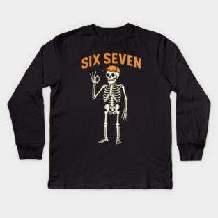 6 7 Meme Gen Alpha - Skeleton Hands Sign Six Seven Kids Long Sleeve T-Shirt