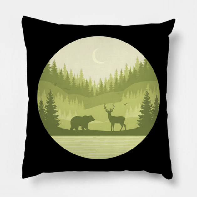 Forest Retro Nature Wildlife Outdoor Pillow by ArtistTee ⭐⭐⭐⭐⭐