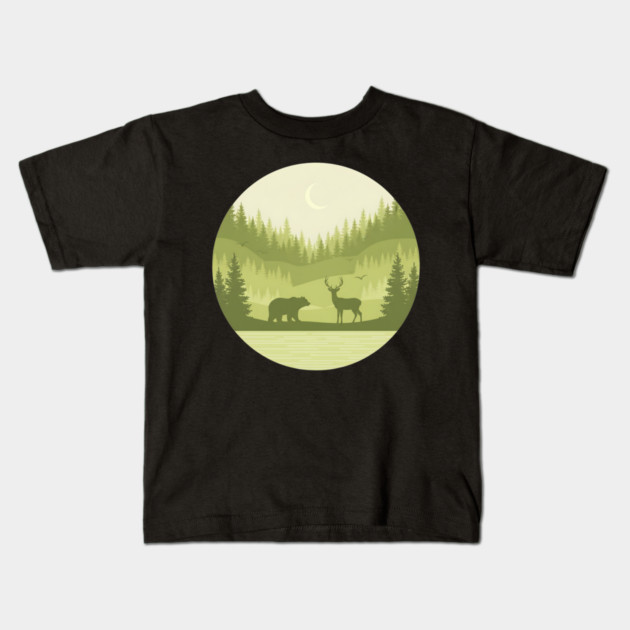 Forest Retro Nature Wildlife Outdoor Kids T-Shirt by ArtistTee ⭐⭐⭐⭐⭐