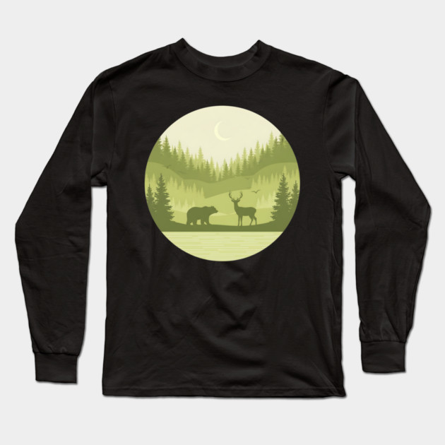 Forest Retro Nature Wildlife Outdoor Long Sleeve T-Shirt by ArtistTee ⭐⭐⭐⭐⭐