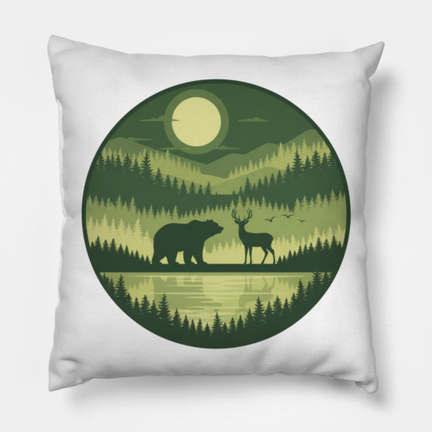 Forest Wildlife Circle Silhouette Pillow by ArtistTee ⭐⭐⭐⭐⭐